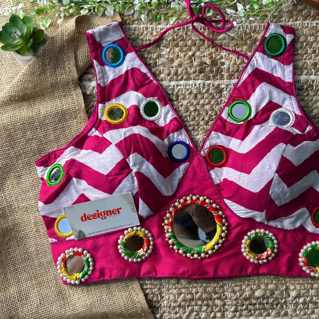 Rani Color Navratri Special Readymade Blouse with Mirror Work