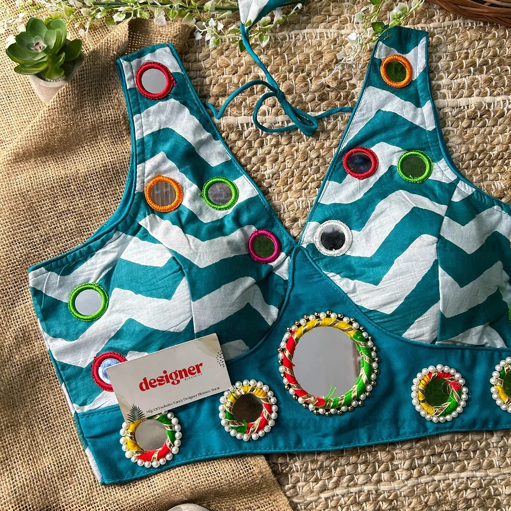 Rama Color Navratri Special Readymade Blouse with Mirror Work — view 1