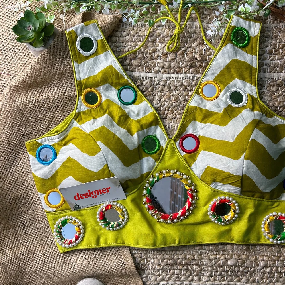 Parrot Green Color Navratri Special Readymade Blouse with Mirror Work — view 1