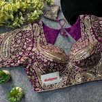 Wine Color Italian Silk Readymade Designer Blouse with Sequin & Codding Work