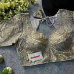 Chiku Color Italian Silk Readymade Designer Blouse with Sequin & Codding Work