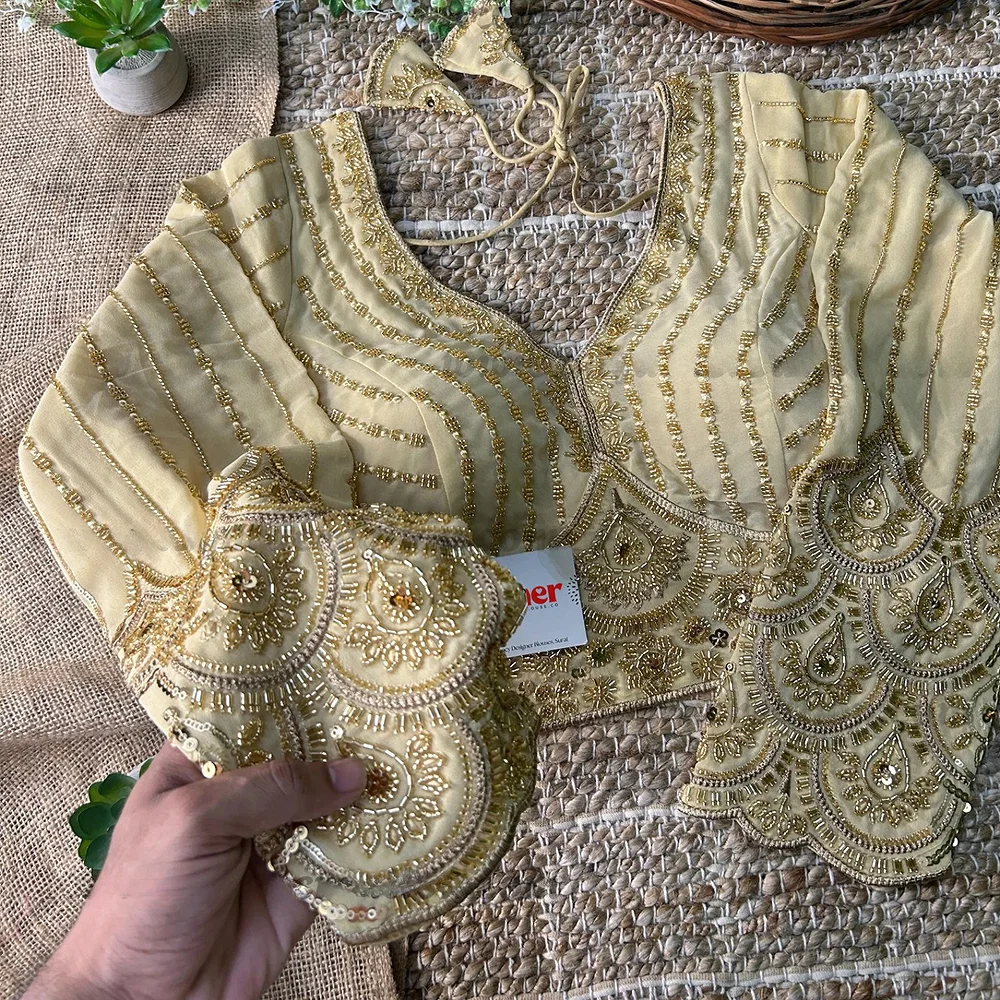 Chiku Color Beaded Heavy Work Full Sleeve Readymade Designer Blouse — view 1