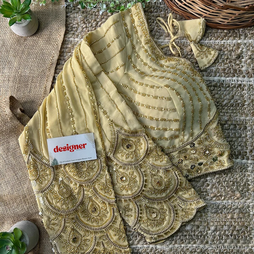 Chiku Color Beaded Heavy Work Full Sleeve Readymade Designer Blouse — view 2