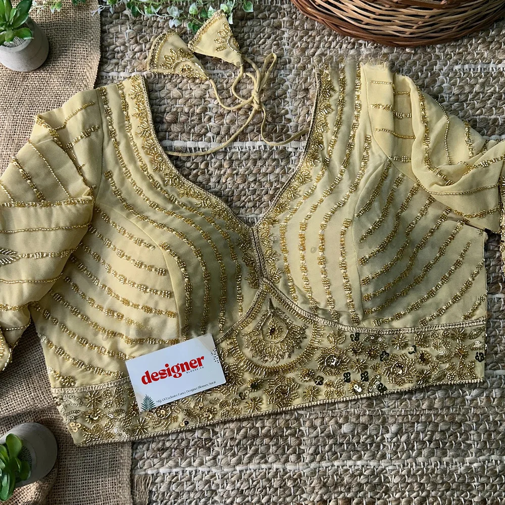 Chiku Color Beaded Heavy Work Full Sleeve Readymade Designer Blouse — view 3