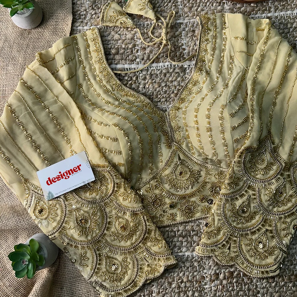 Chiku Color Beaded Heavy Work Full Sleeve Readymade Designer Blouse — view 4