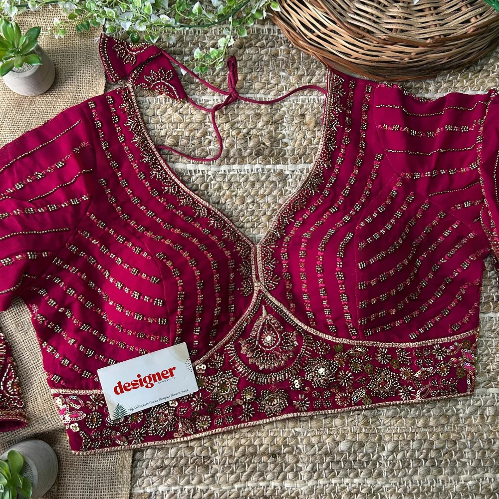 Rani Color Beaded Heavy Work Full Sleeve Readymade Designer Blouse — view 3