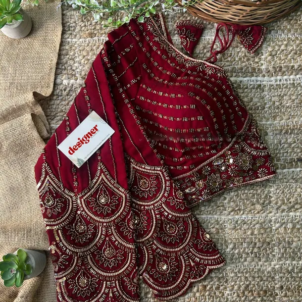 Maroon Color Beaded Readymade Designer Blouse With Long Sleeves