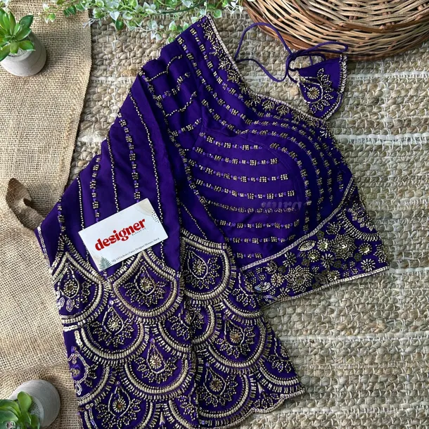 Purple Color Beaded Readymade Designer Blouse With Long Sleeves