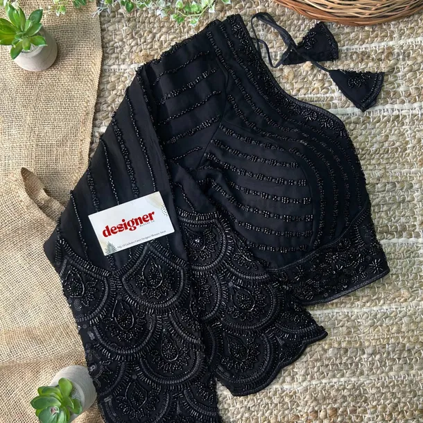 Black Color Beaded Readymade Designer Blouse With Long Sleeves