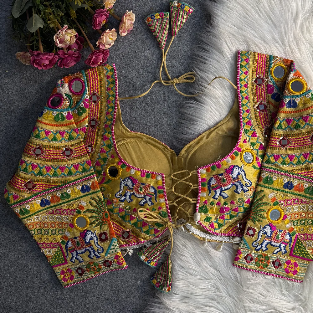 Golden Color Full Sleeves Navratri Blouse — view 2