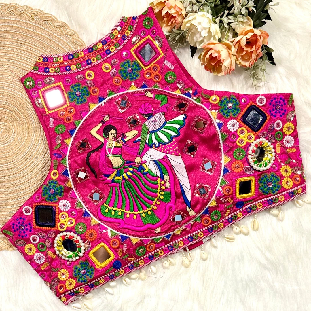 Rani Color Navratri Special Readymade Halter Neck Blouse In Italian Silk
