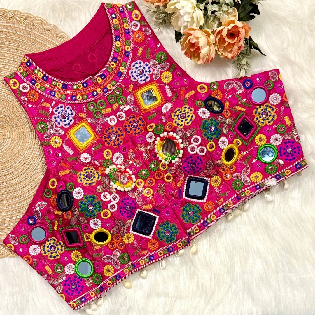 Rani Color Navratri Special Readymade Halter Neck Blouse In Italian Silk