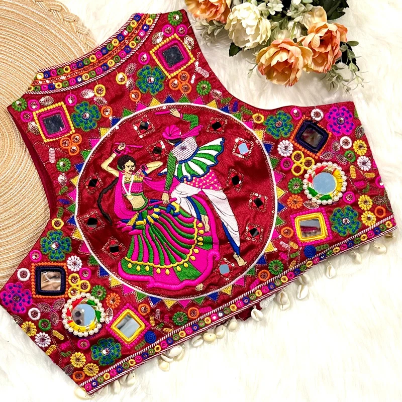 Maroon Color Navratri Special Readymade Halter Neck Blouse In Italian Silk