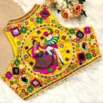 Yellow Color Navratri Special Readymade Halter Neck Blouse In Italian Silk