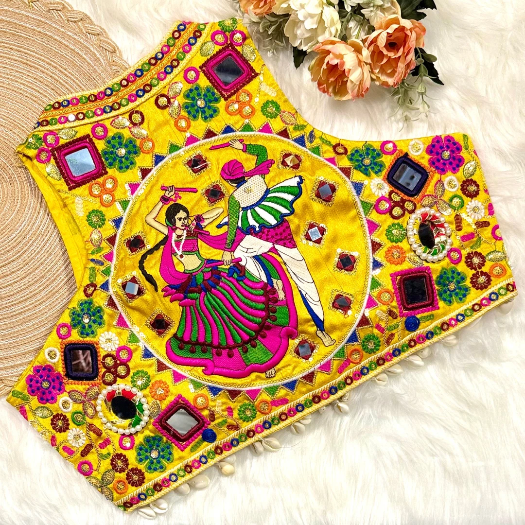 Yellow Color Navratri Special Readymade Halter Neck Blouse In Italian Silk