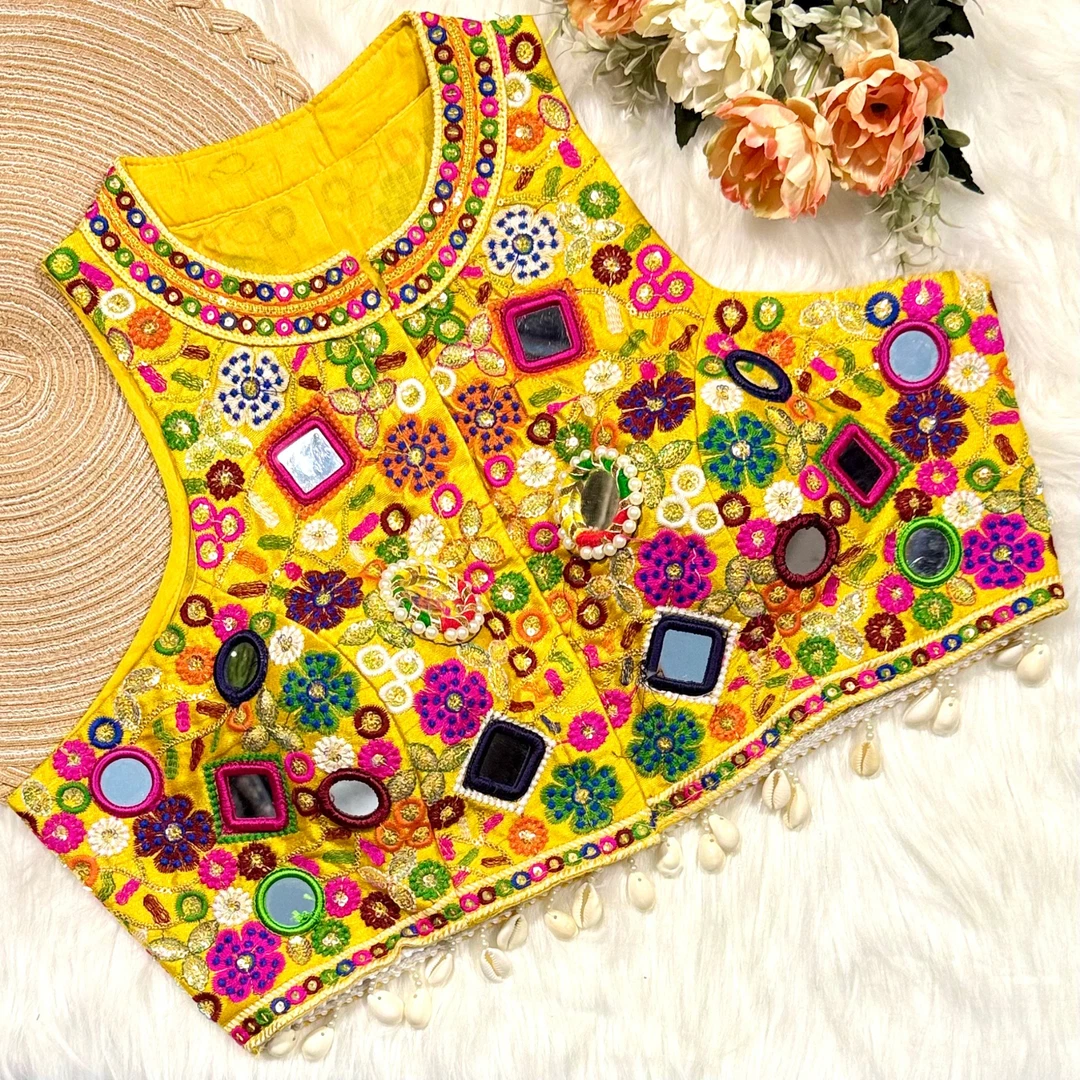 Yellow Color Navratri Special Readymade Halter Neck Blouse In Italian Silk