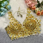Golden Color Navratri Special Readymade Mirror Work Blouse