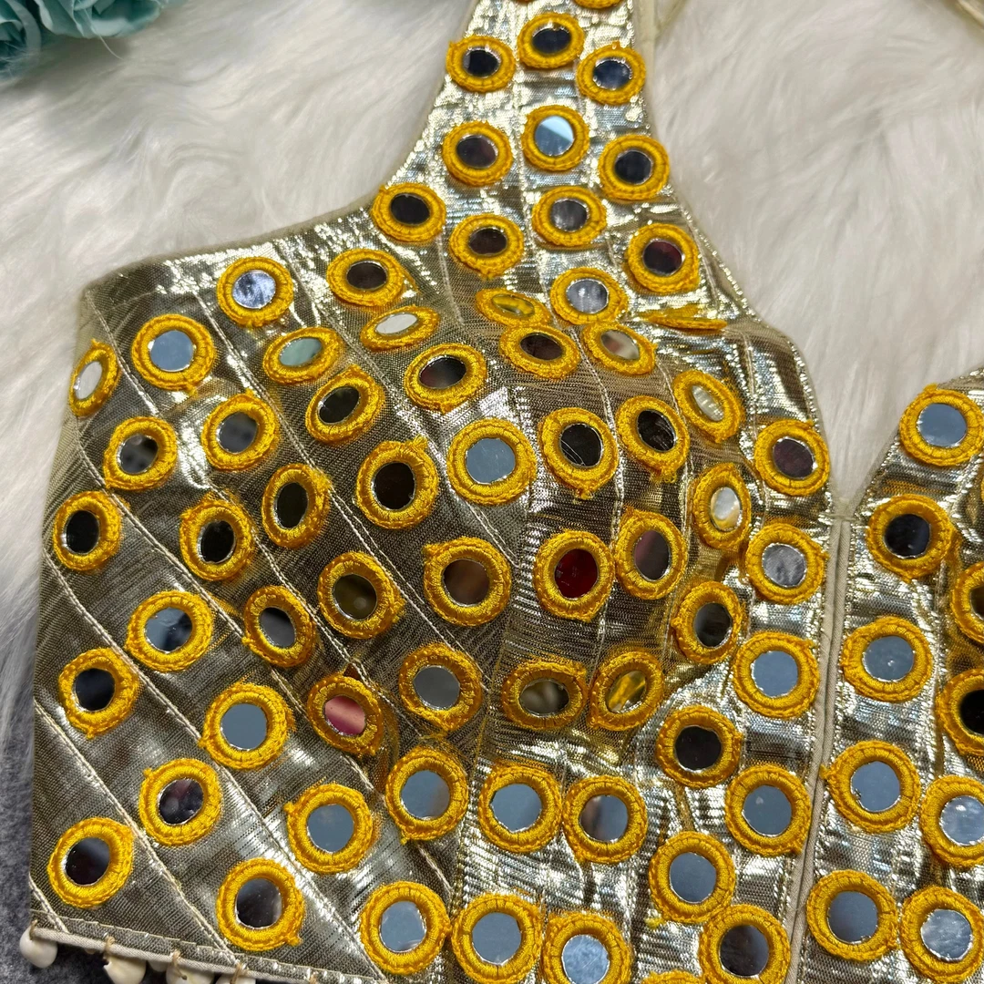 Golden Color Navratri Special Readymade Mirror Work Blouse