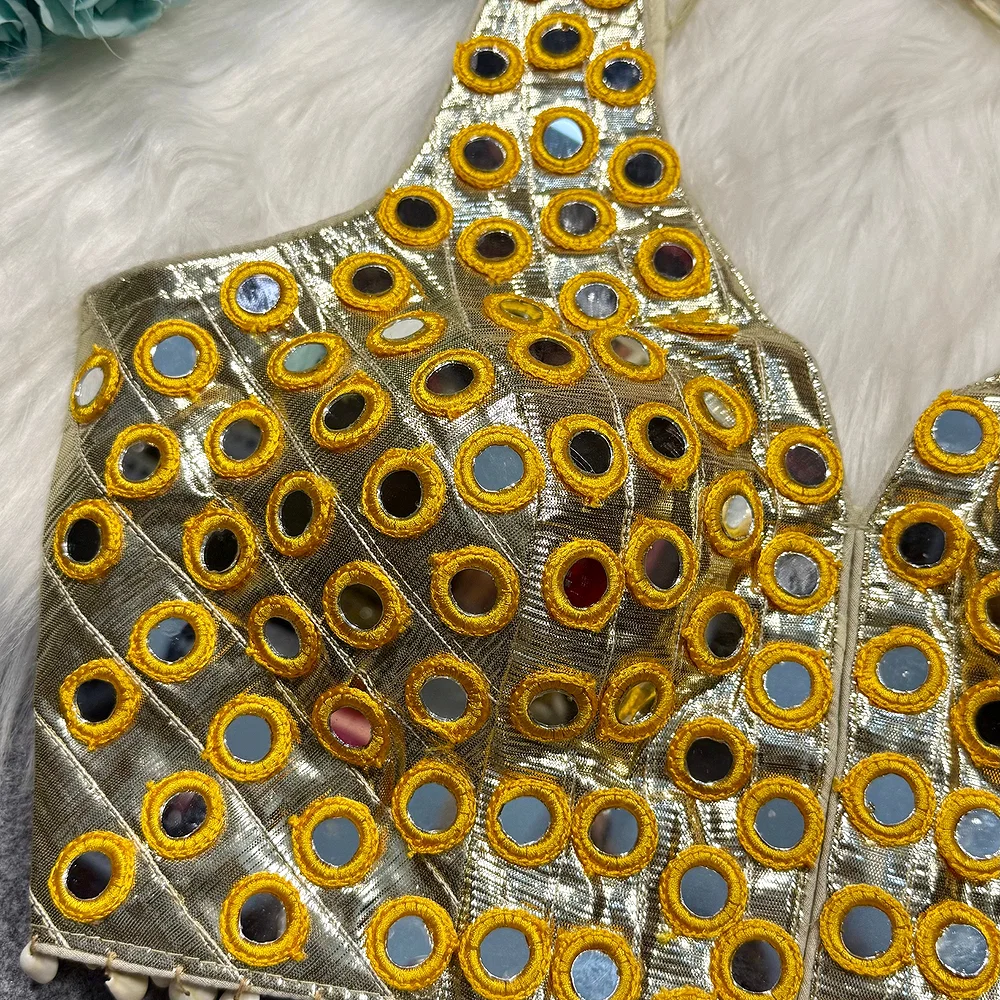 Golden Color Navratri Special Readymade Mirror Work Blouse — view 3