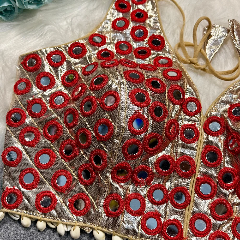 Red Color Navratri Special Readymade Mirror Work Blouse — view 3