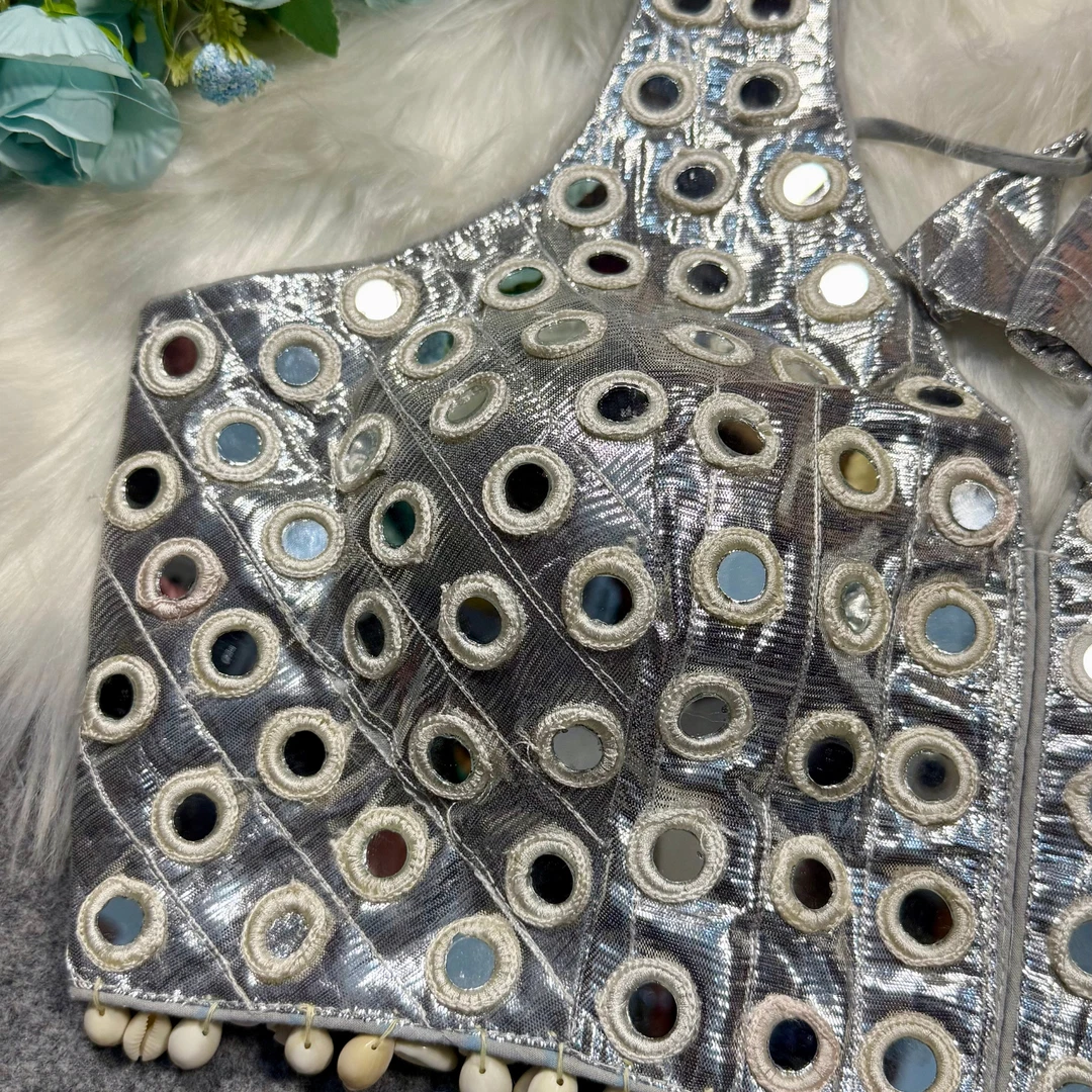 Silver Color Navratri Special Readymade Mirror Work Blouse