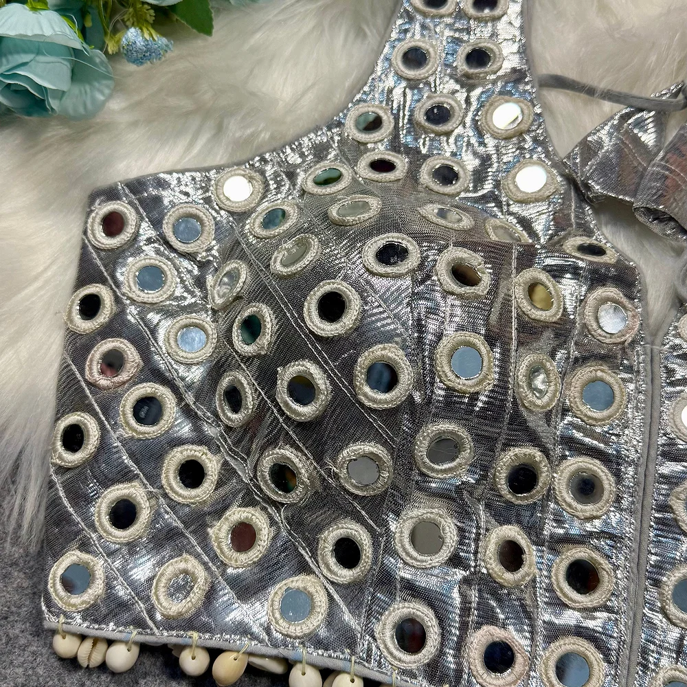 Silver Color Navratri Special Readymade Mirror Work Blouse — view 3