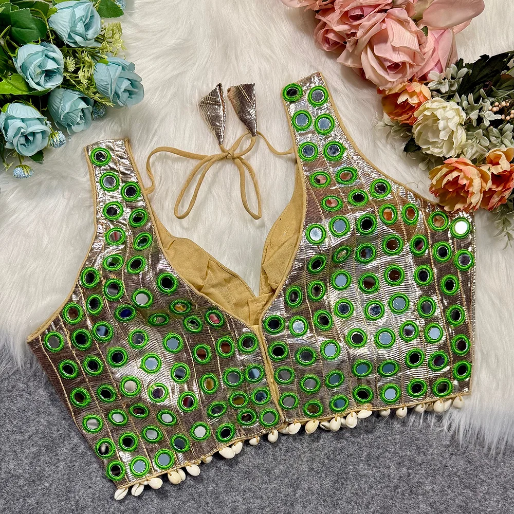 Green Color Navratri Special Readymade Mirror Work Blouse — view 2