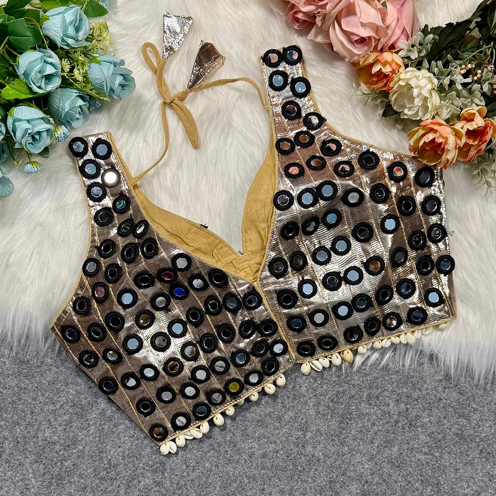 Black Color Navratri Special Readymade Mirror Work Blouse — view 2