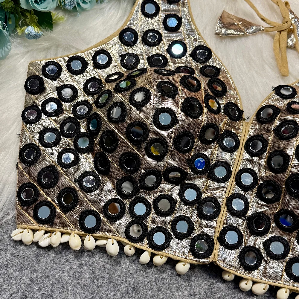 Black Color Navratri Special Readymade Mirror Work Blouse — view 3