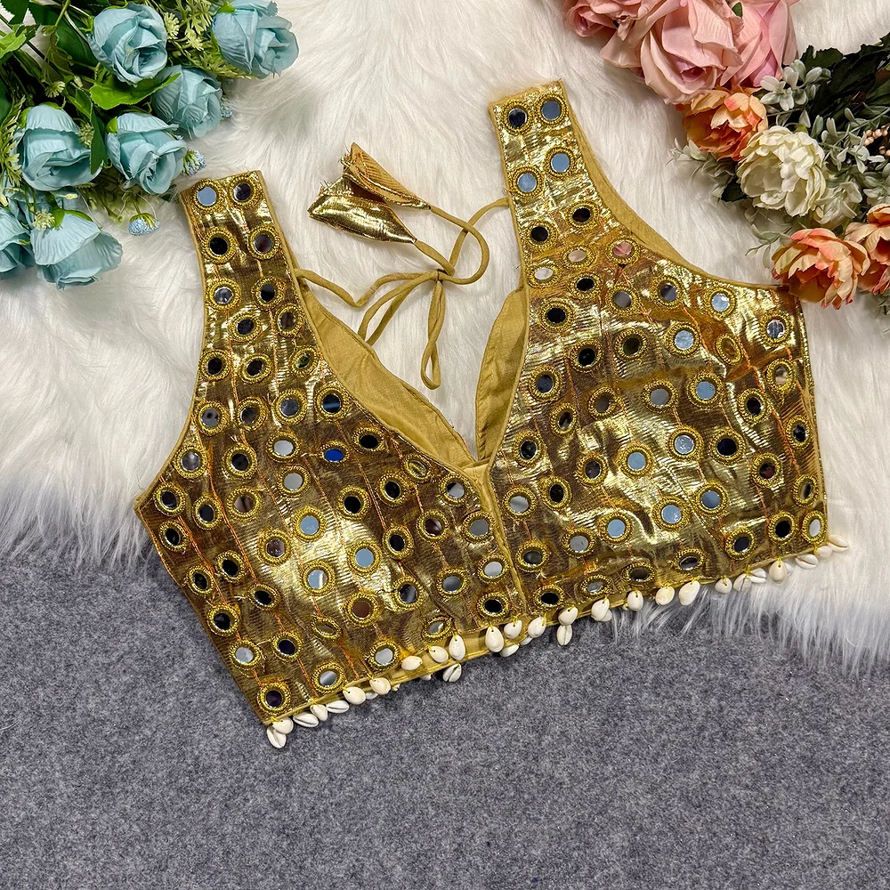 Yellow Color Navratri Special Readymade Mirror Work Blouse — view 2