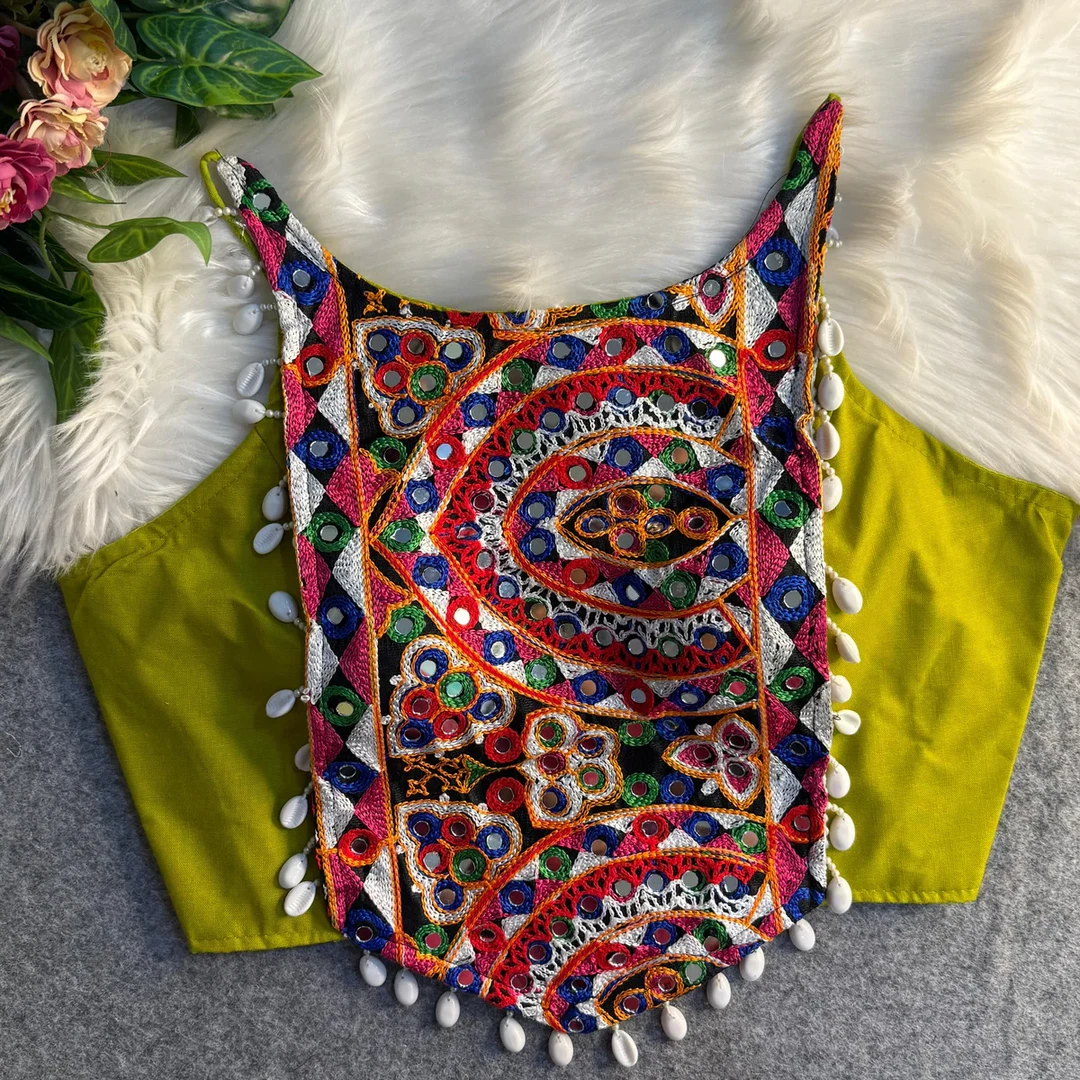 Green Color Heavy Embroidered Readymade Blouse for Navratri