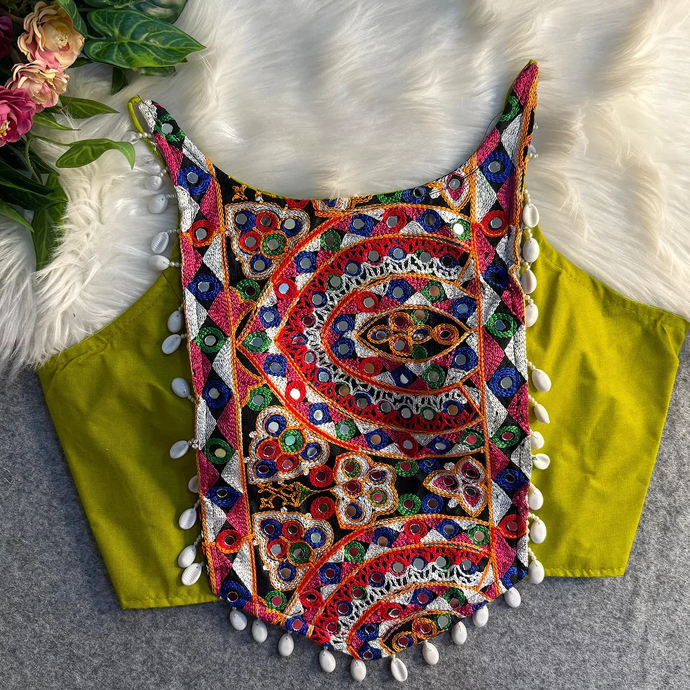 Green Color Heavy Embroidered Readymade Blouse for Navratri — view 1