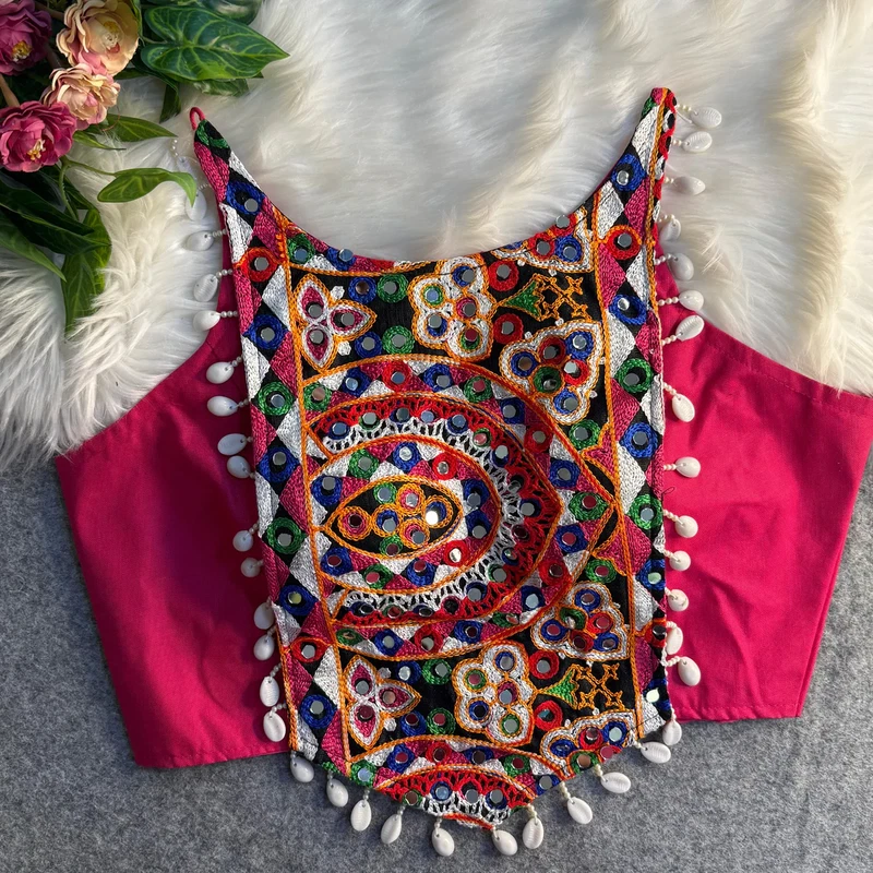 Rani Color Heavy Embroidered Readymade Blouse for Navratri