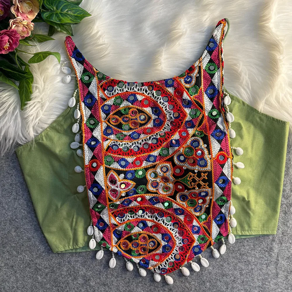 Pista Green Color Heavy Embroidered Readymade Blouse for Navratri — view 1