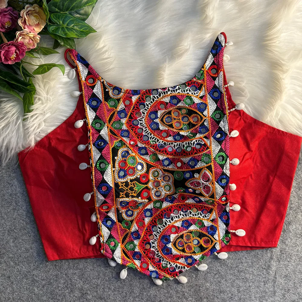 Red Color Heavy Embroidered Readymade Blouse for Navratri — view 1