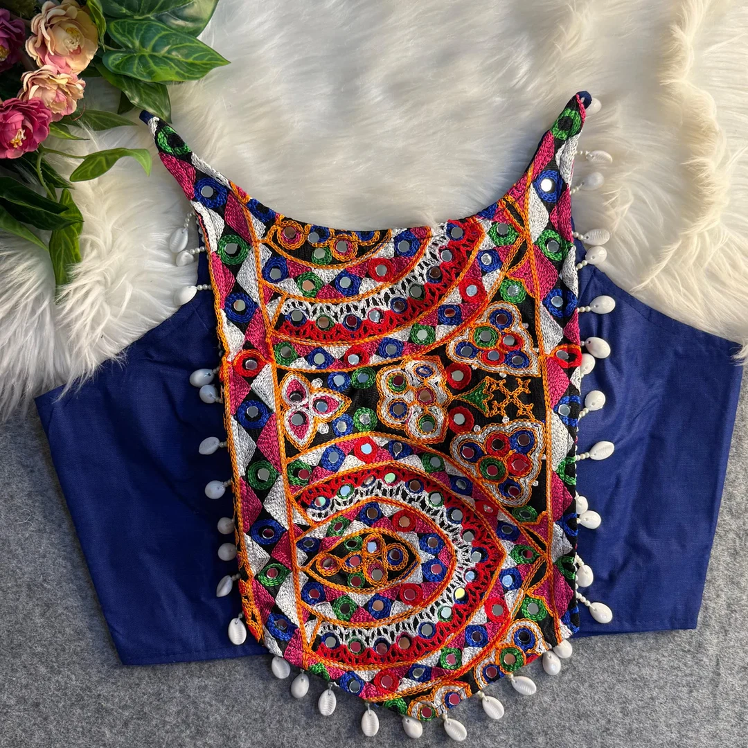 Blue Color Heavy Embroidered Readymade Blouse for Navratri