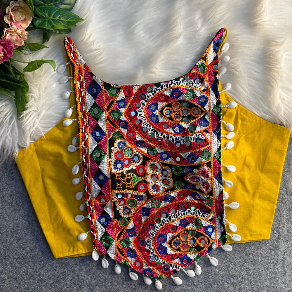 yellow Color Heavy Embroidered Readymade Blouse for Navratri — view 1