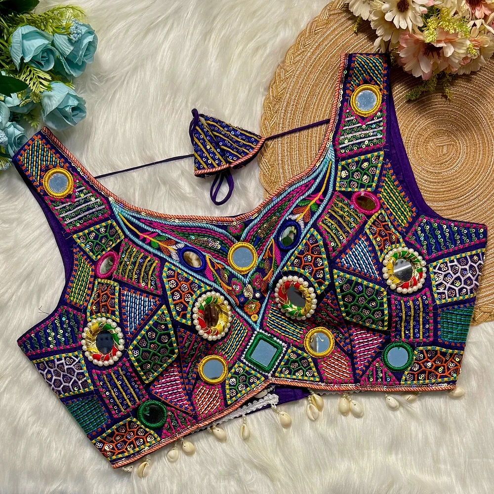 Purple Sleeveless Navratri Handwork Readymade Blouse for Garba Nights  — view 1
