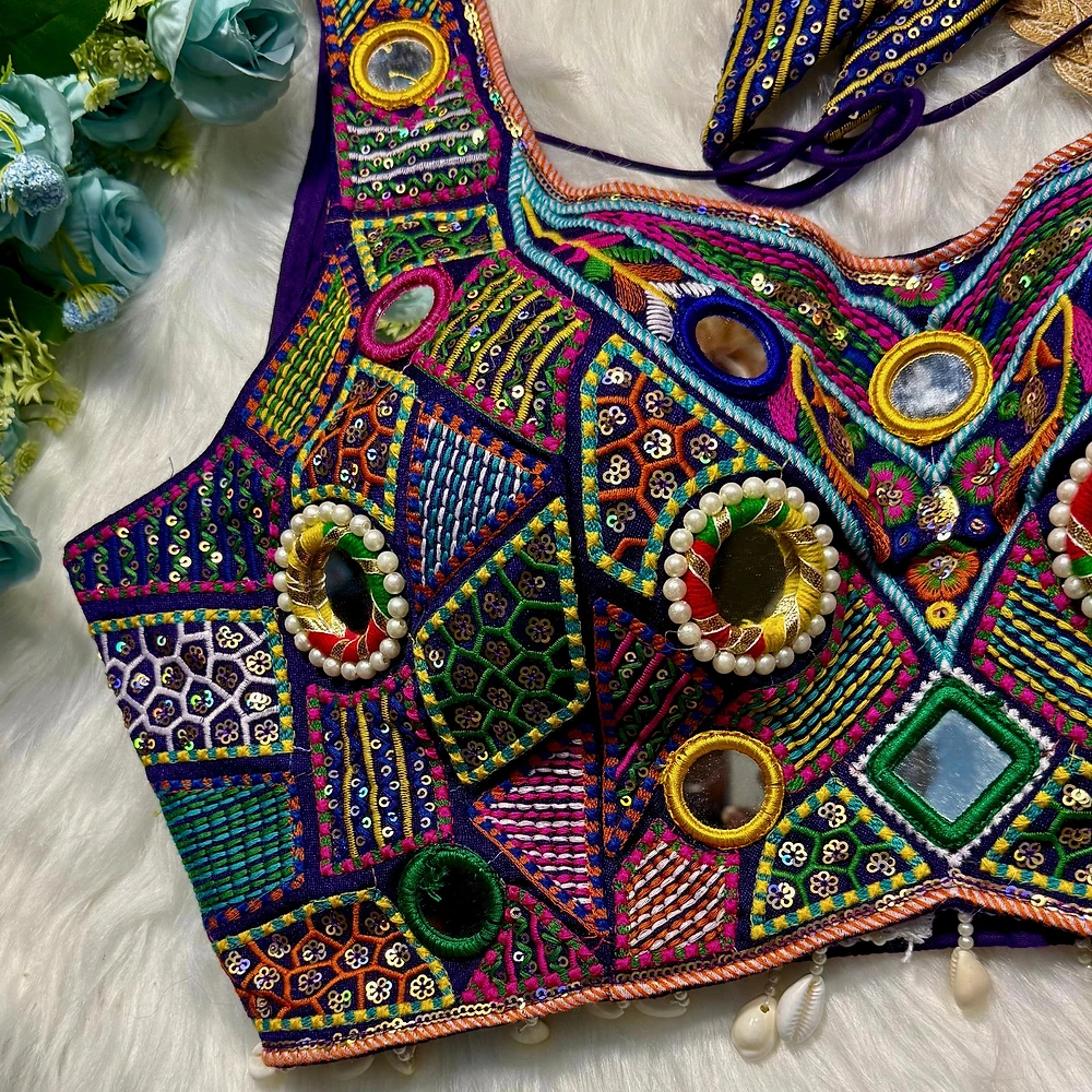 Purple Sleeveless Navratri Handwork Readymade Blouse for Garba Nights  — view 2