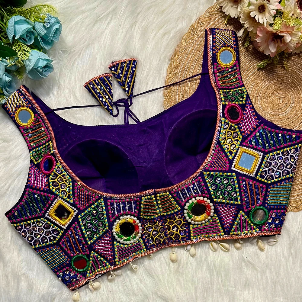 Purple Sleeveless Navratri Handwork Readymade Blouse for Garba Nights  — view 3