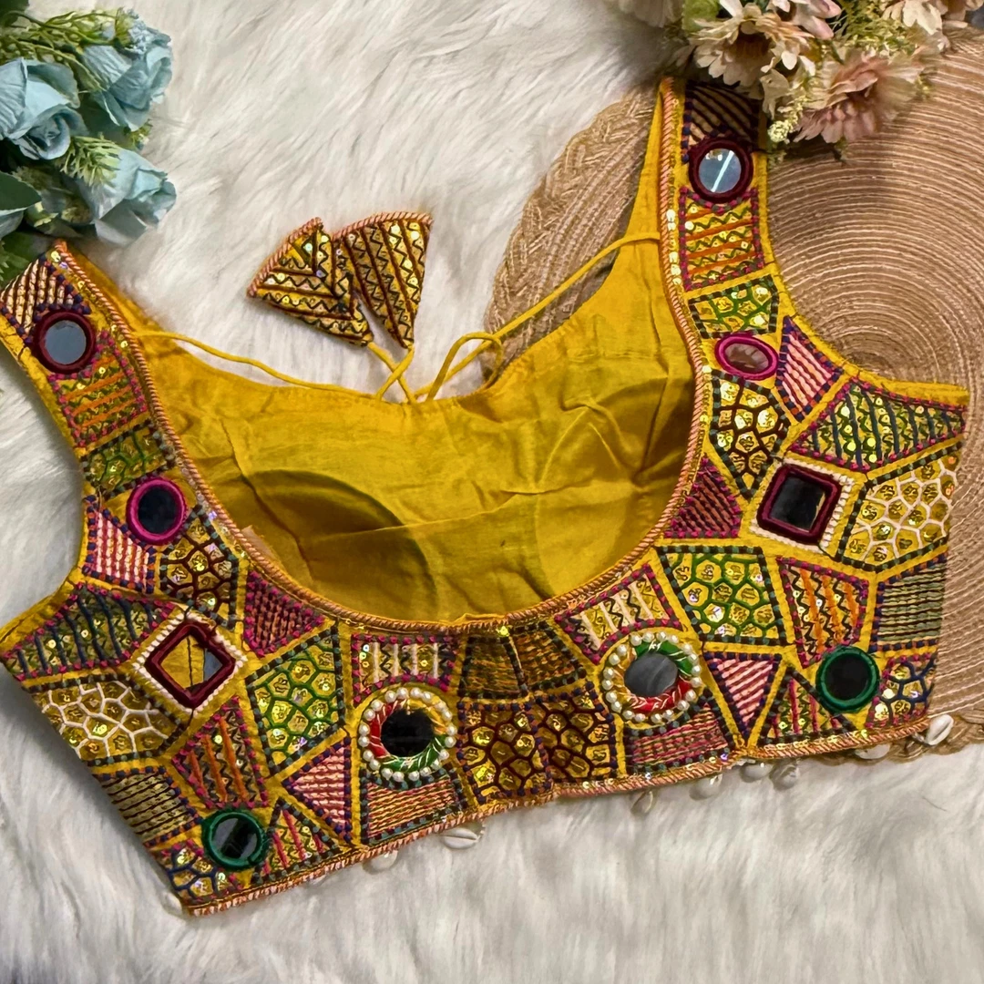 Yellow Sleeveless Navratri Handwork Readymade Blouse for Garba Nights 