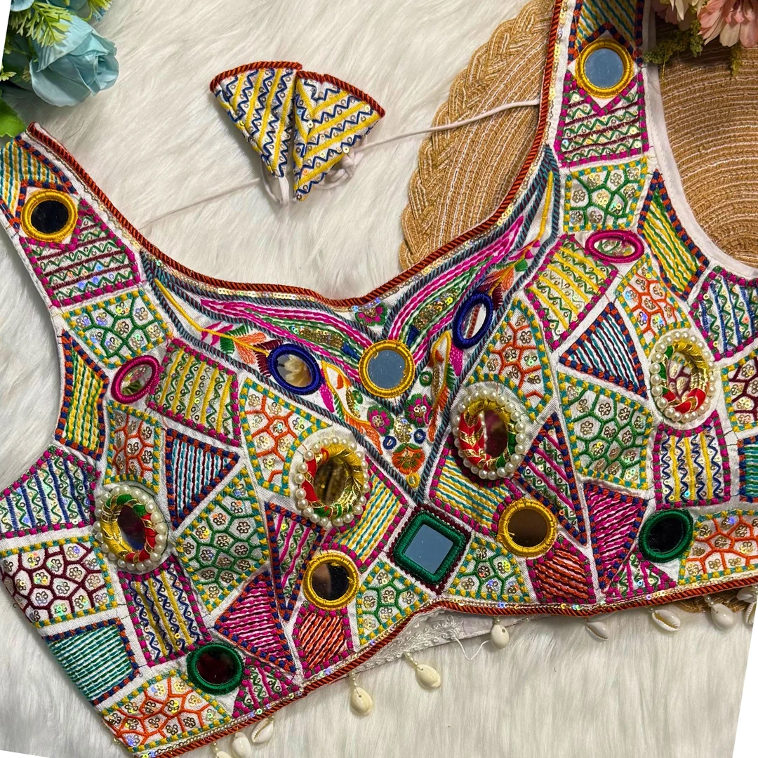 White Sleeveless Navratri Handwork Readymade Blouse for Garba Nights 