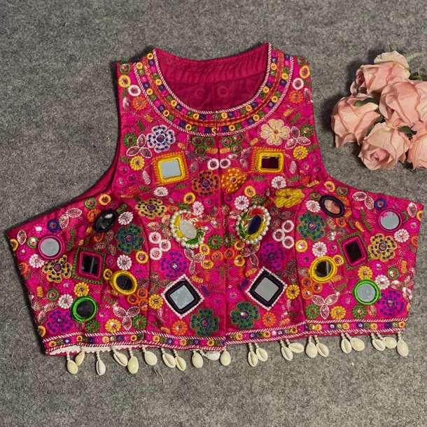 Rani Color Navratri Special Readymade Halter Neck Blouse In Italian Silk