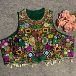 Bottle Green Color Navratri Special Readymade Halter Neck Blouse In Italian Silk