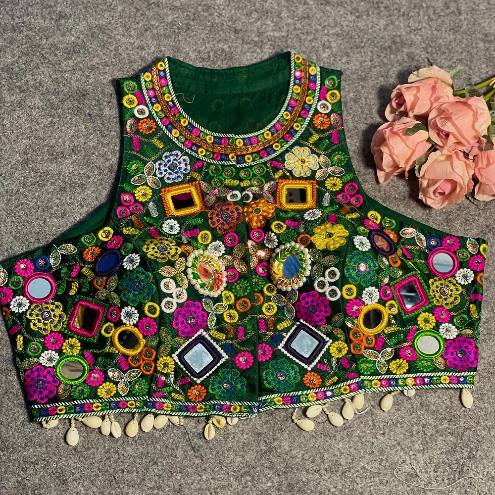 Bottle Green Color Navratri Special Readymade Halter Neck Blouse In Italian Silk — view 2