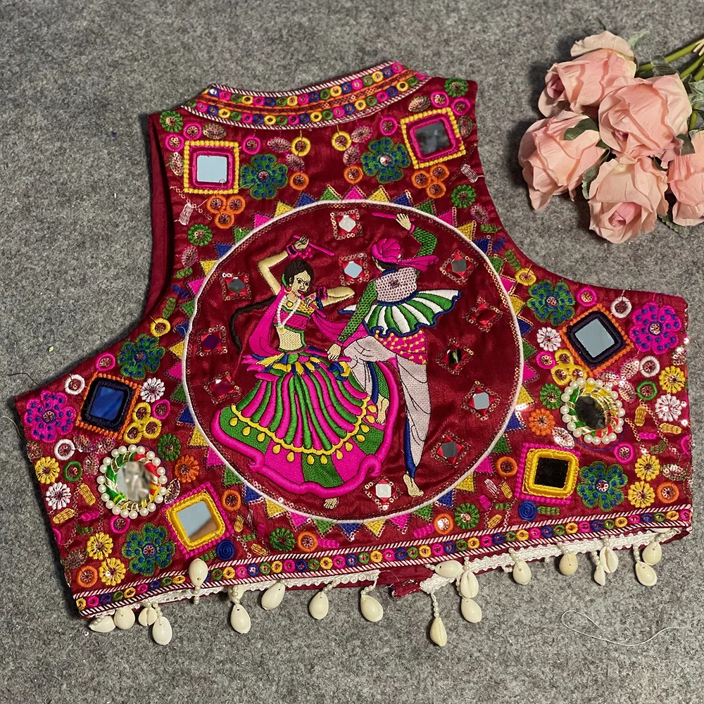Maroon Color Navratri Special Readymade Halter Neck Blouse In Italian Silk — view 1