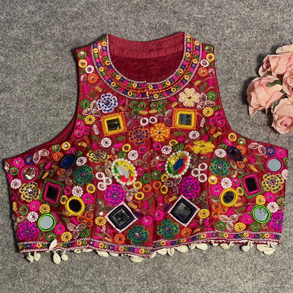 Maroon Color Navratri Special Readymade Halter Neck Blouse In Italian Silk — view 2
