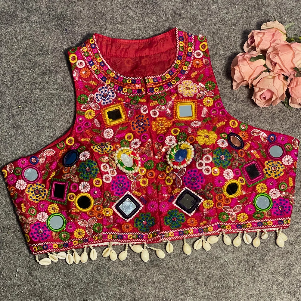 Red Color Navratri Special Readymade Halter Neck Blouse In Italian Silk — view 2