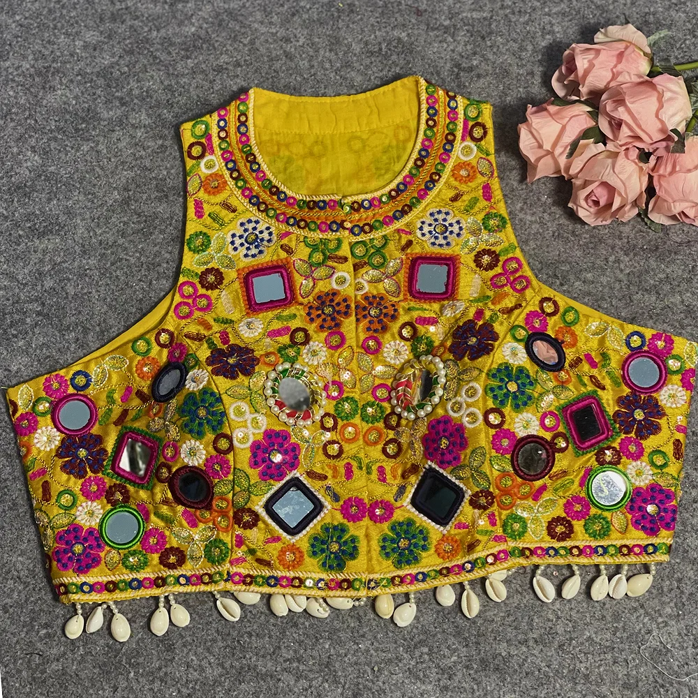 Yellow Color Navratri Special Readymade Halter Neck Blouse In Italian Silk — view 2