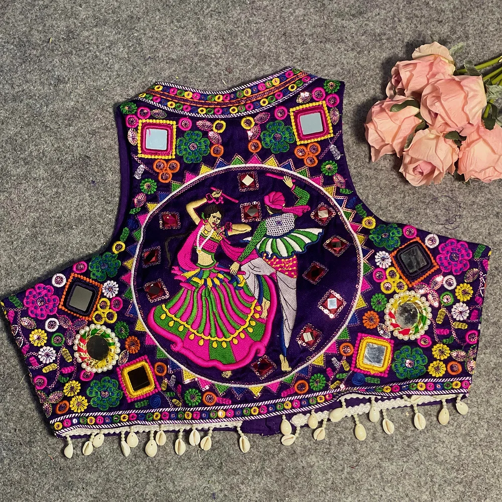 Purple Color Navratri Special Readymade Halter Neck Blouse In Italian Silk — view 1